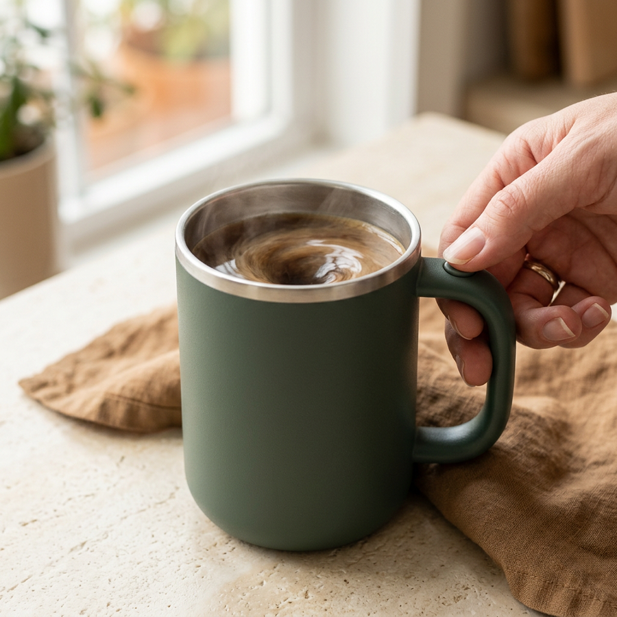 Press the self-stirring mug button